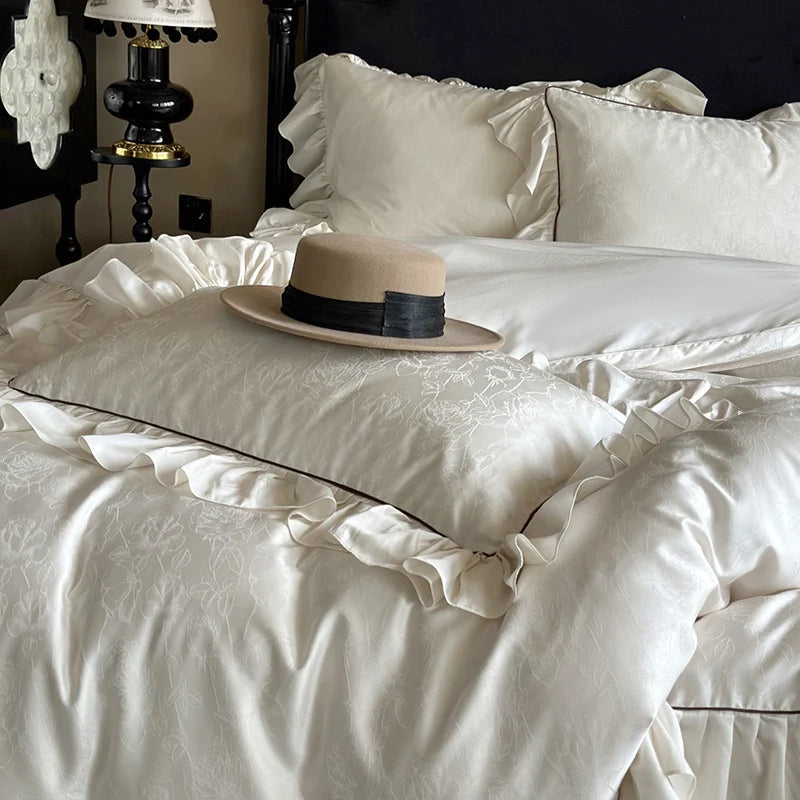 Bedding Set Tencel Cotton Jacquard Ruffle Trim 4-Piece