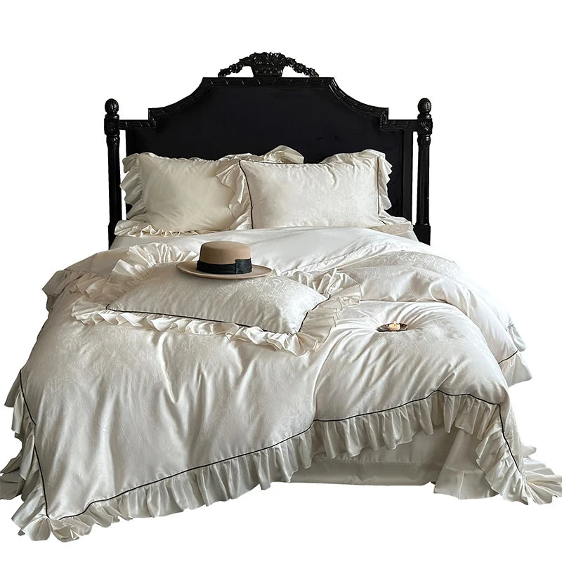 Bedding Set Tencel Cotton Jacquard Ruffle Trim 4-Piece
