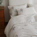 Bedding Set Tencel Linen Blend Embroidered Bow Pillowcases