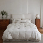 Bedding Set Tencel Linen Blend Embroidered Bow Pillowcases