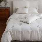 Bedding Set Tencel Linen Blend Embroidered Bow Pillowcases
