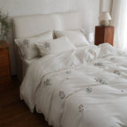 Bedding Set Tencel Linen Blend Embroidered Bow Pillowcases
