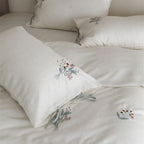 Bedding Set Tencel Linen Blend Embroidered Bow Pillowcases