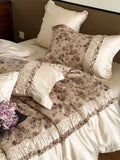 Bedding Set Tencel Satin Floral Jacquard & Pleated Ruffle