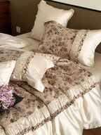Bedding Set Tencel Satin Floral Jacquard & Pleated Ruffle