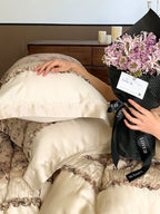 Bedding Set Tencel Satin Floral Jacquard & Pleated Ruffle