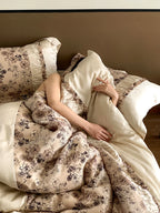 Bedding Set Tencel Satin Floral Jacquard & Pleated Ruffle