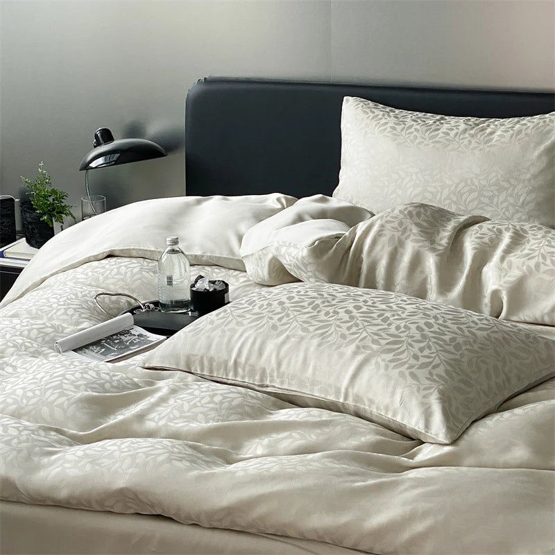 Bedding Set Tencel Satin Jacquard Leopard Pattern