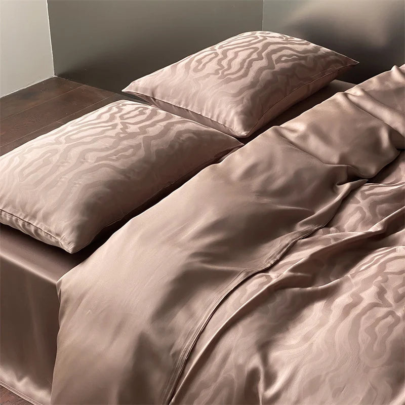 Bedding Set Tencel Satin Jacquard Leopard Pattern