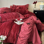 Bedding Set Velvety Microfiber Quilted & Ruffled 4-Piece Set