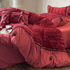 Bedding Set Velvety Microfiber Quilted & Ruffled 4-Piece Set