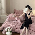 Bedding Set Velvety Microfiber Quilted & Ruffled 4-Piece Set