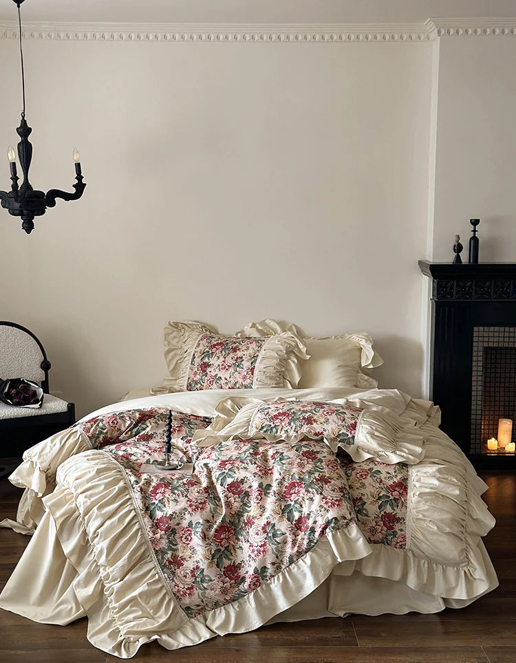 Bedding Set Victorian Floral Cotton Blend Ruffle & Frill