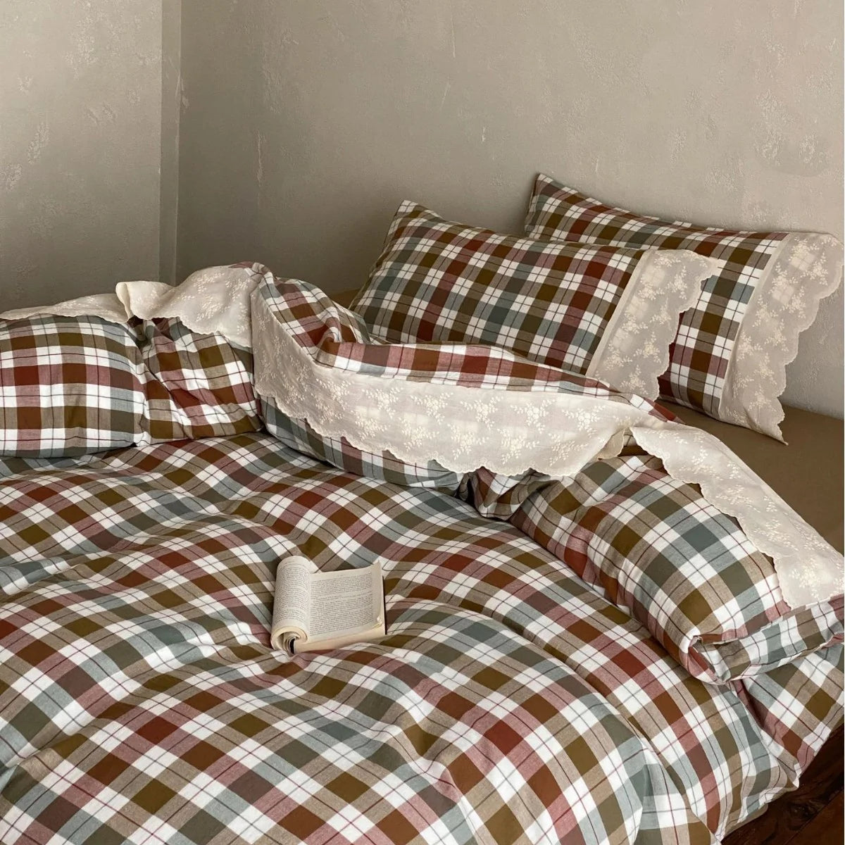 Bedding Set Washed Cotton Breathable Lace Trim