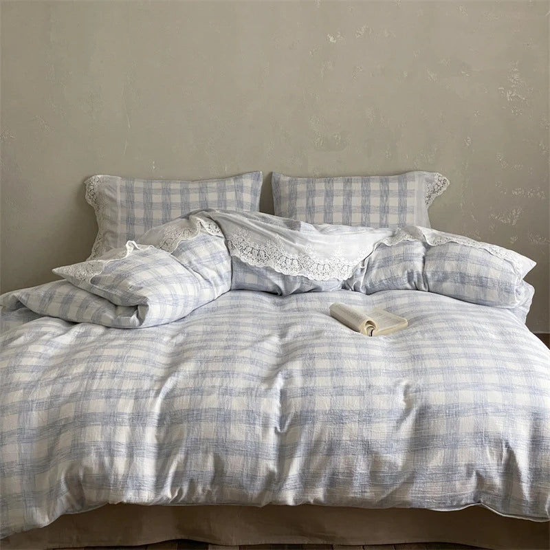 Bedding Set Washed Cotton Breathable Lace Trim