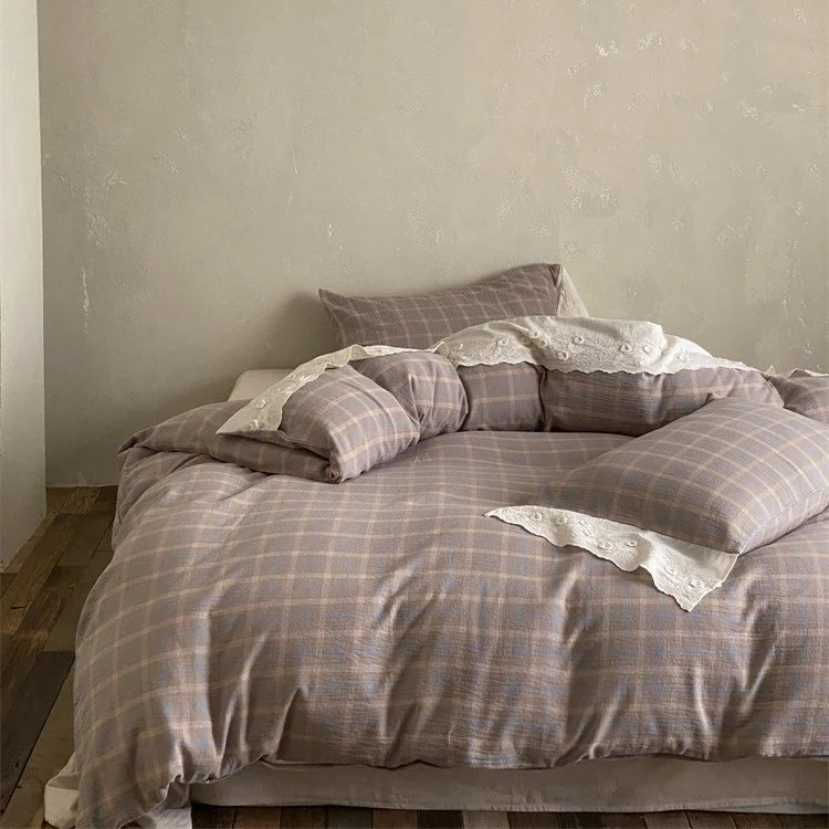 Bedding Set Washed Cotton Breathable Lace Trim