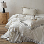 Bedding Set Washed Cotton Embroidered & Ruffled Hem