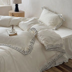 Bedding Set Washed Cotton Embroidered & Ruffled Hem