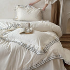 Bedding Set Washed Cotton Embroidered & Ruffled Hem