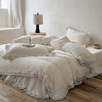 Bedding Set Washed Cotton Embroidered & Ruffled Hem