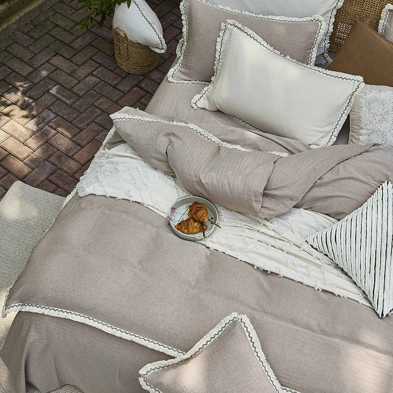 Bedding Set Washed Cotton-Linen Breathable Lace Trim