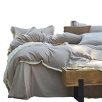 Bedding Set Washed Cotton-Linen Breathable Lace Trim