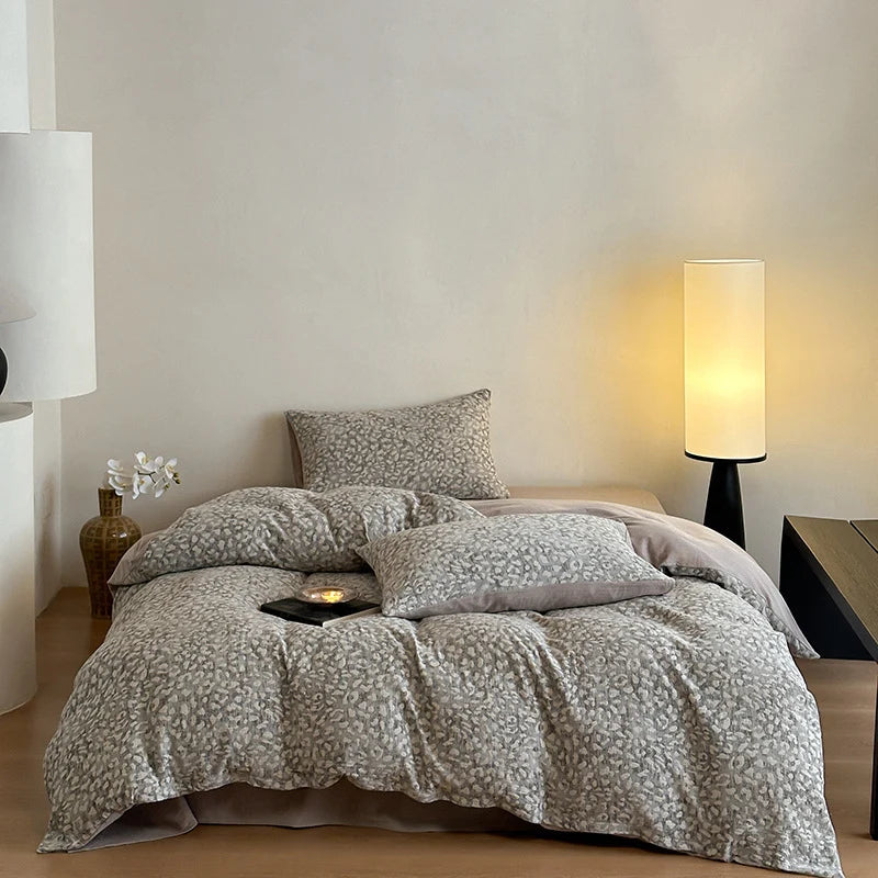 Bedding Set Washed Cotton-Linen Subtle Leopard Print 4-Piece