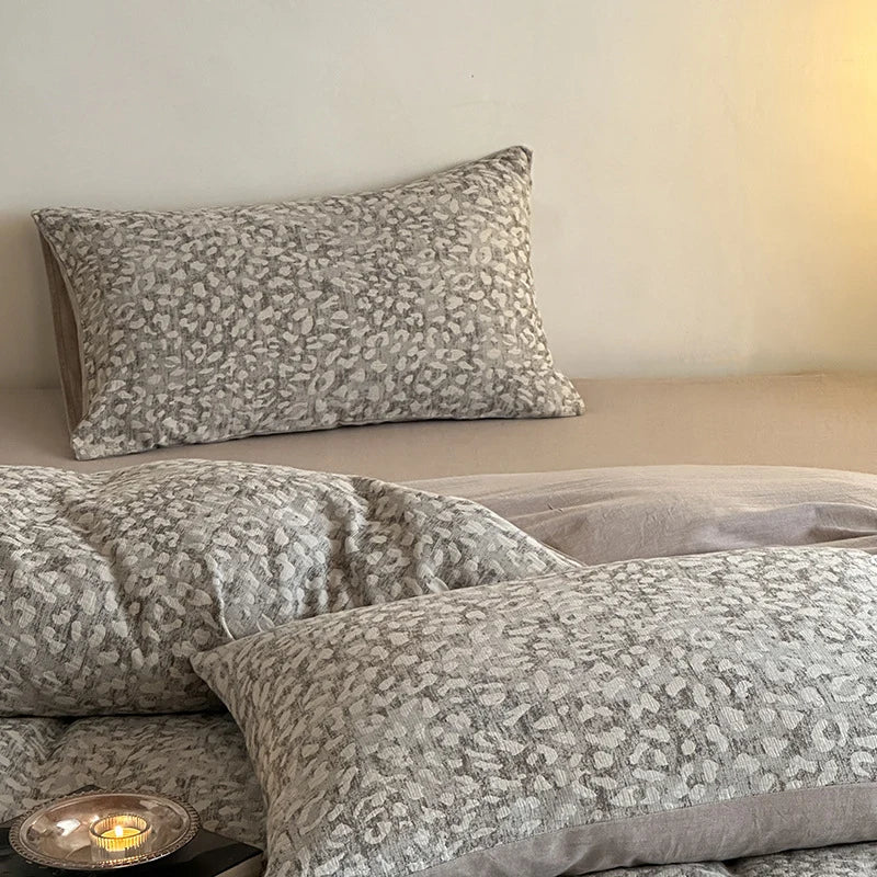 Bedding Set Washed Cotton-Linen Subtle Leopard Print 4-Piece