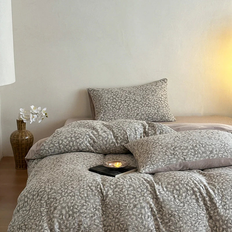 Bedding Set Washed Cotton-Linen Subtle Leopard Print 4-Piece