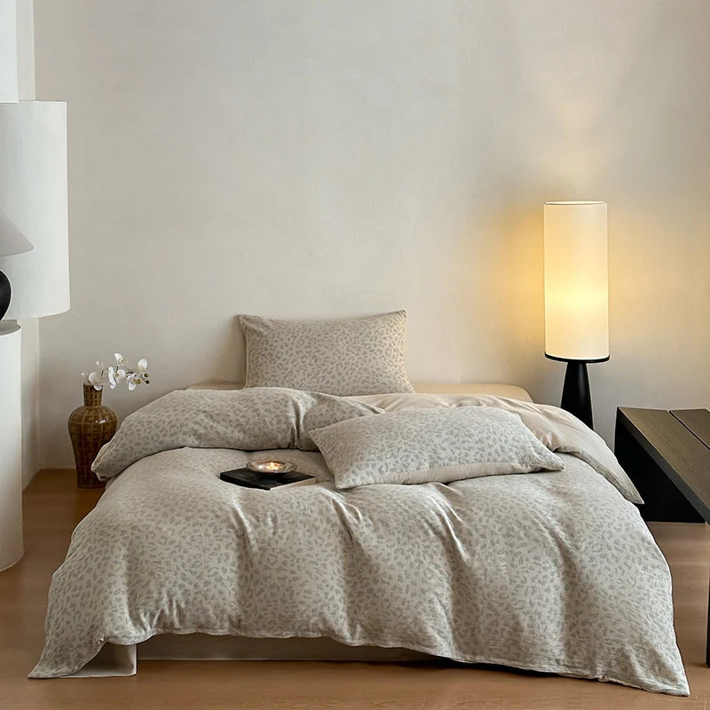 Bedding Set Washed Cotton-Linen Subtle Leopard Print 4-Piece