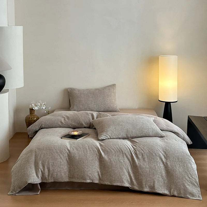 Bedding Set Washed Cotton-Linen Subtle Leopard Print 4-Piece
