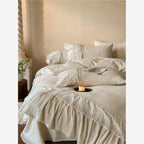 Bedding Set Washed Linen Ruffle & Lace Trim