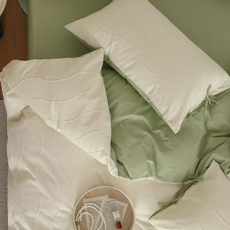 Bedding Set Wave-Textured Cotton Blend Breathable & Temperature-Regulating