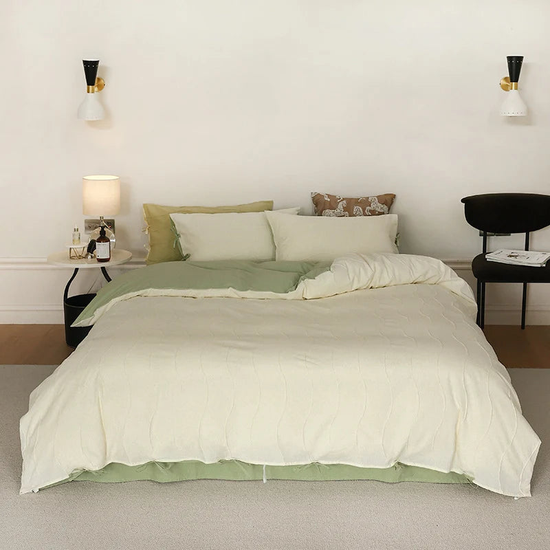 Bedding Set Wave-Textured Cotton Blend Breathable & Temperature-Regulating
