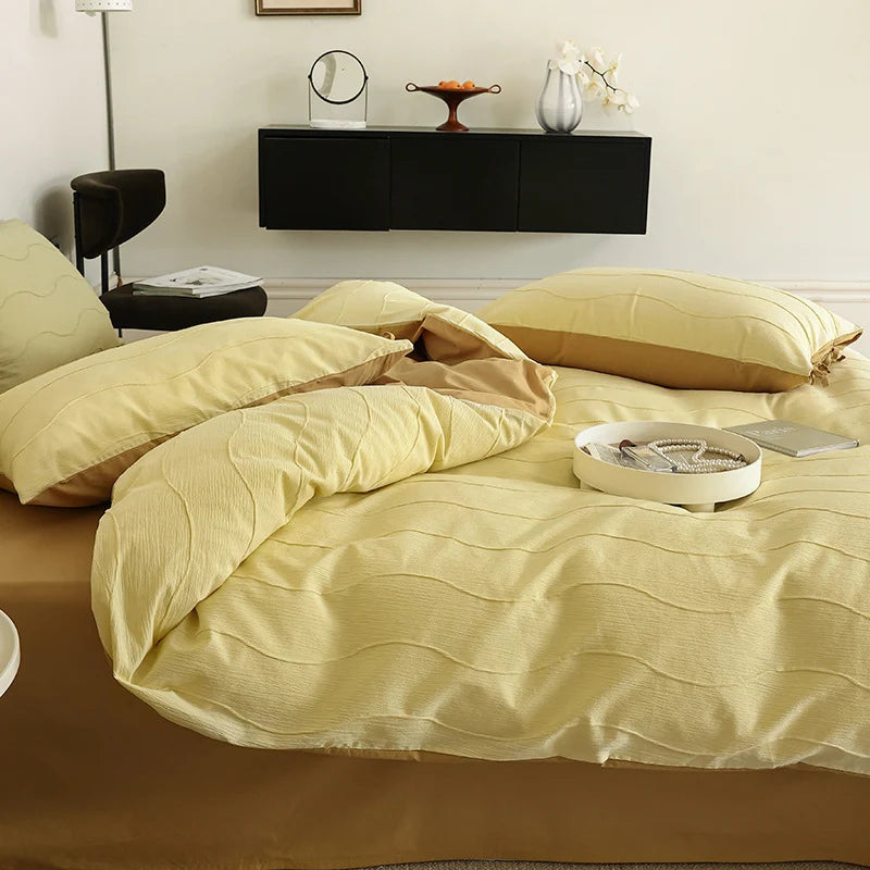 Bedding Set Wave-Textured Cotton Blend Breathable & Temperature-Regulating