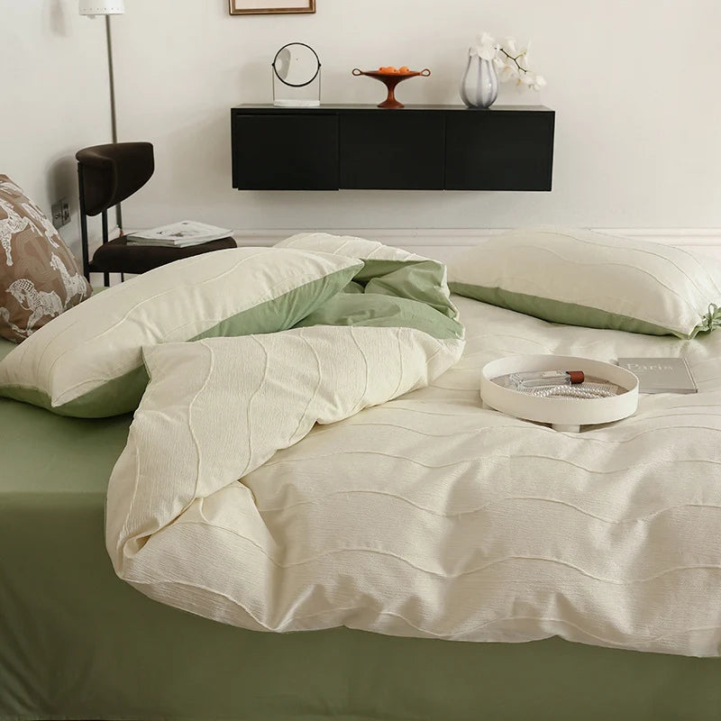 Bedding Set Wave-Textured Cotton Blend Breathable & Temperature-Regulating