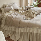 Bedding & Throw Set Cotton-Linen Rose Embroidery
