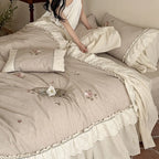 Bedding & Throw Set Cotton-Linen Rose Embroidery