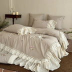 Bedding & Throw Set Cotton-Linen Rose Embroidery