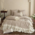 Bedding & Throw Set Cotton-Linen Rose Embroidery