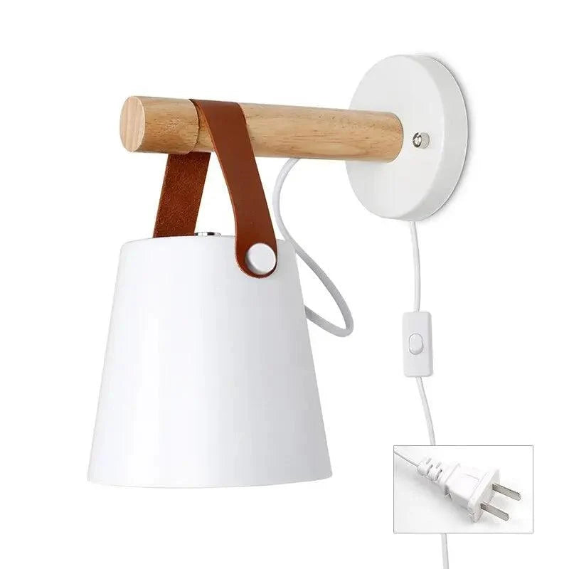 Bedroom Wall Lamp Natural Wood Plug-In Or Hardwired