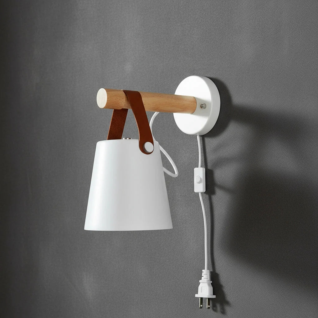 Bedroom Wall Lamp Natural Wood Plug-In Or Hardwired