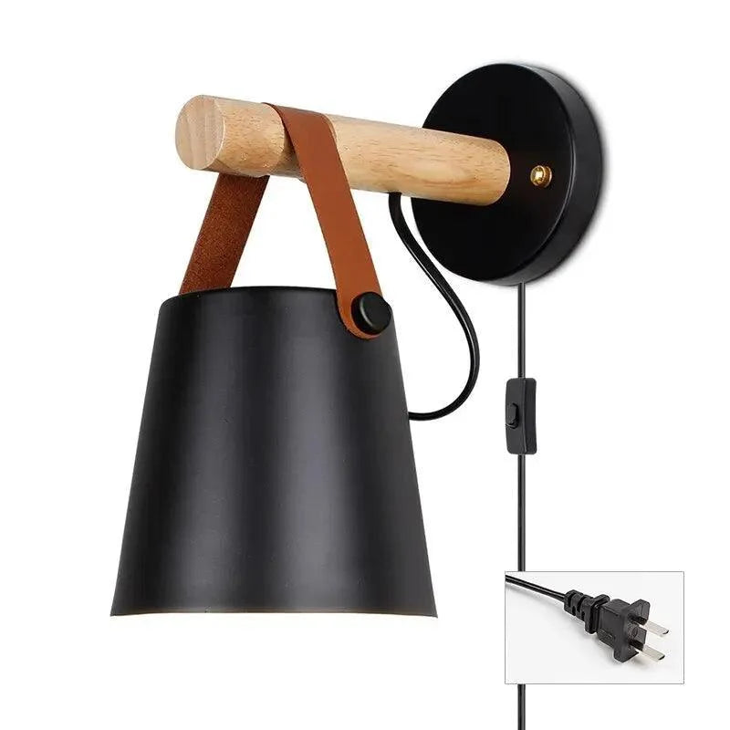 Bedroom Wall Lamp Natural Wood Plug-In Or Hardwired