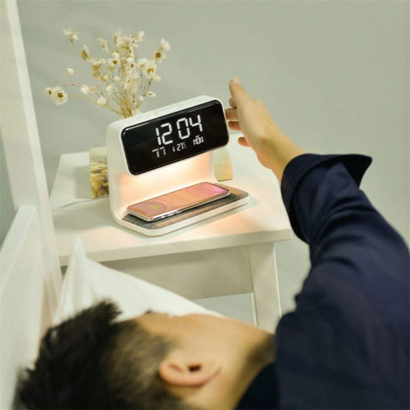 Bedside Alarm Clock Wireless Charger Dimmable LED Touch Dimmer