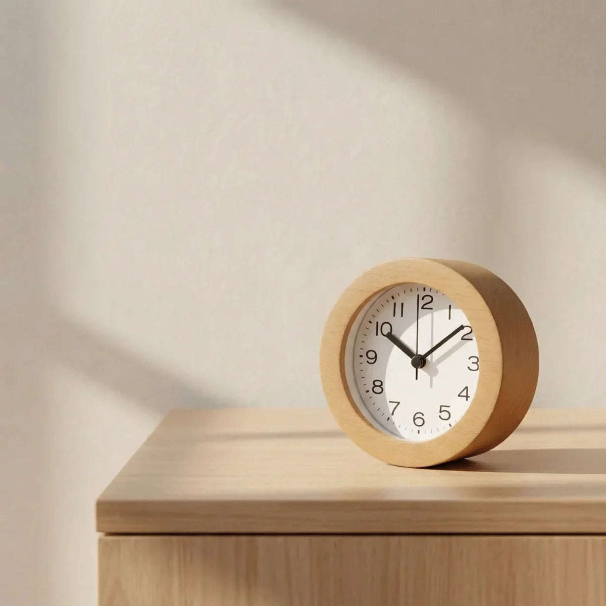 Bedside Alarm Clock Wooden Silent Quartz Movement & Large Numbers