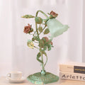 Bedside Lamp Hand-Painted Floral Metal & Glass