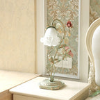 Bedside Lamp Hand-Painted Floral Metal & Glass