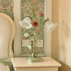 Bedside Lamp Hand-Painted Floral Metal & Glass