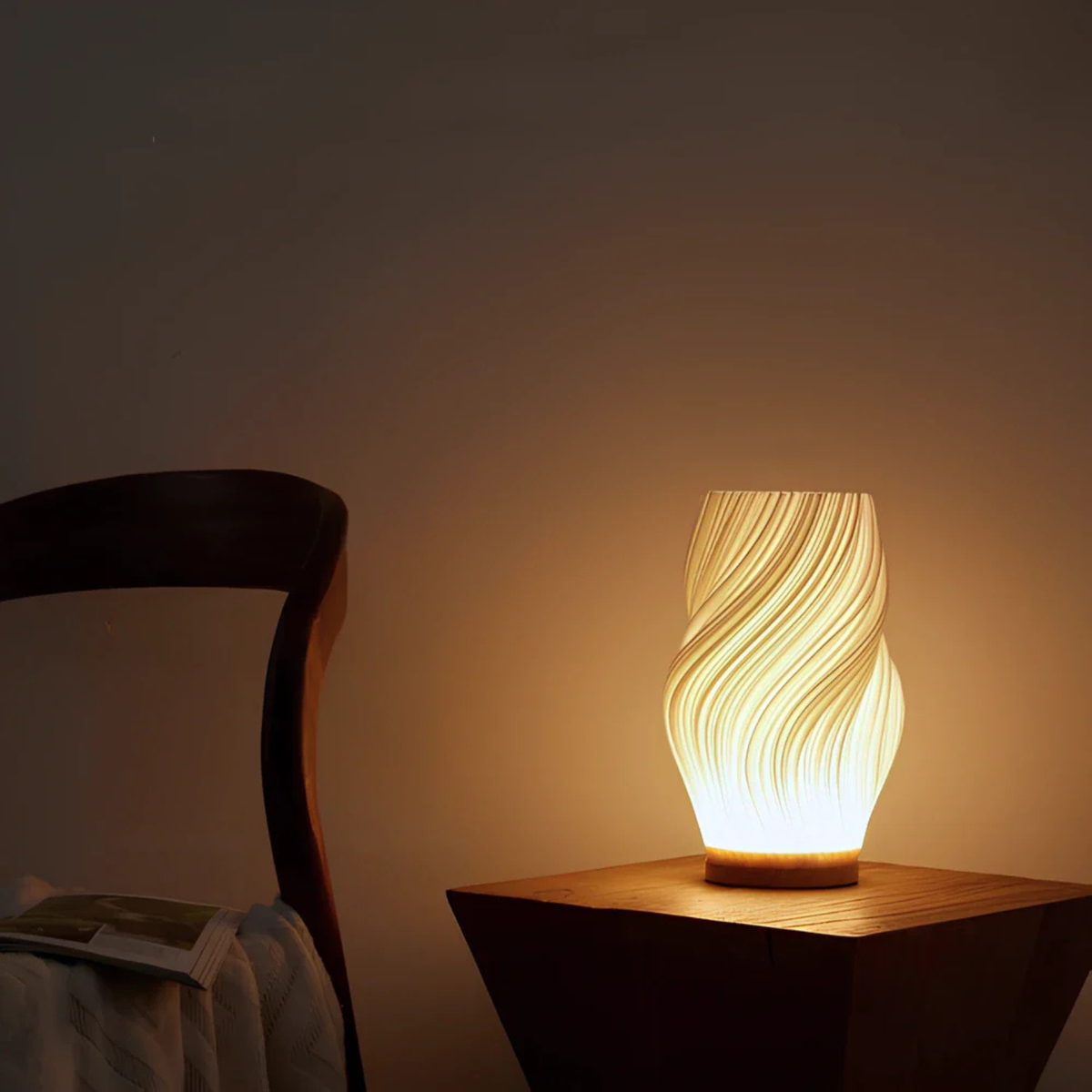 Bedside Lamp Textured Shade Dimmable LED USB Powered