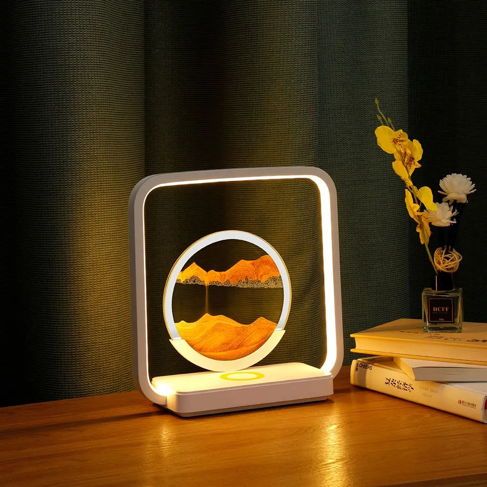 Bedside Sand Art Lamp Flowing Sand & Wireless Charging